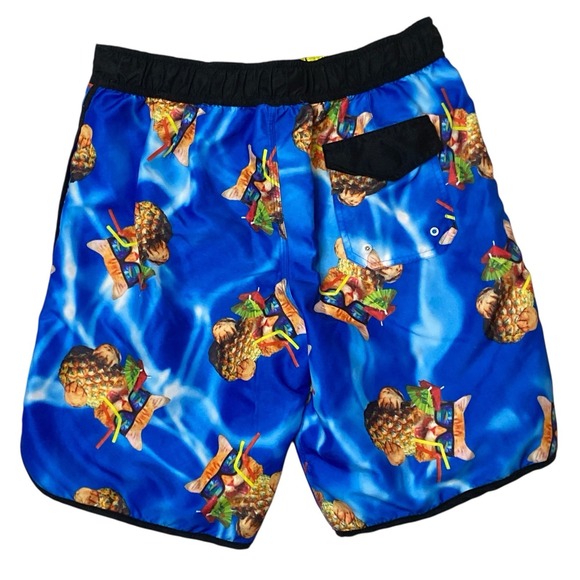 Bioworld Pineapple Cat Cocktail Board Shorts Mens M Hawaiian Tropical Swim Trunk - Picture 3 of 11